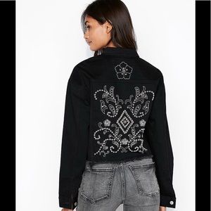 Studded Cropped Denim Boyfriend Jacket